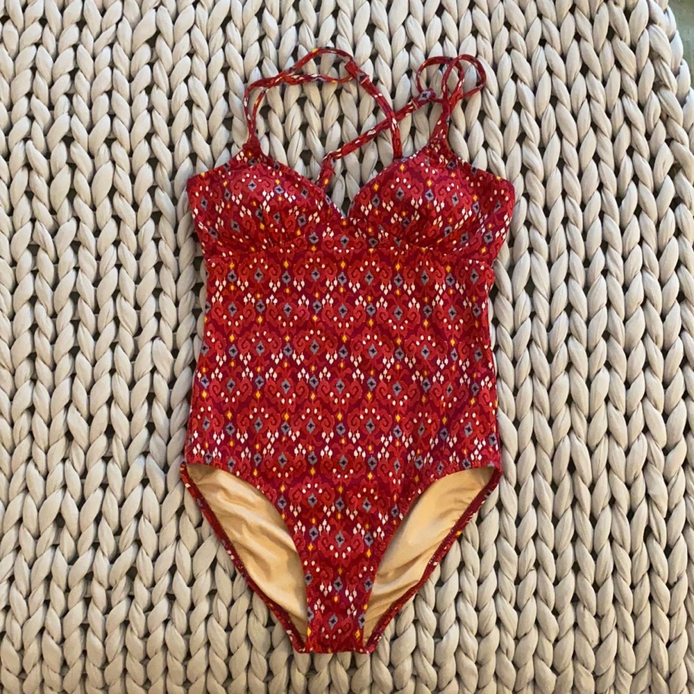 Garnet Hill • One Piece Swimsuit • Size 2 • Red • Cross Back • EUC
